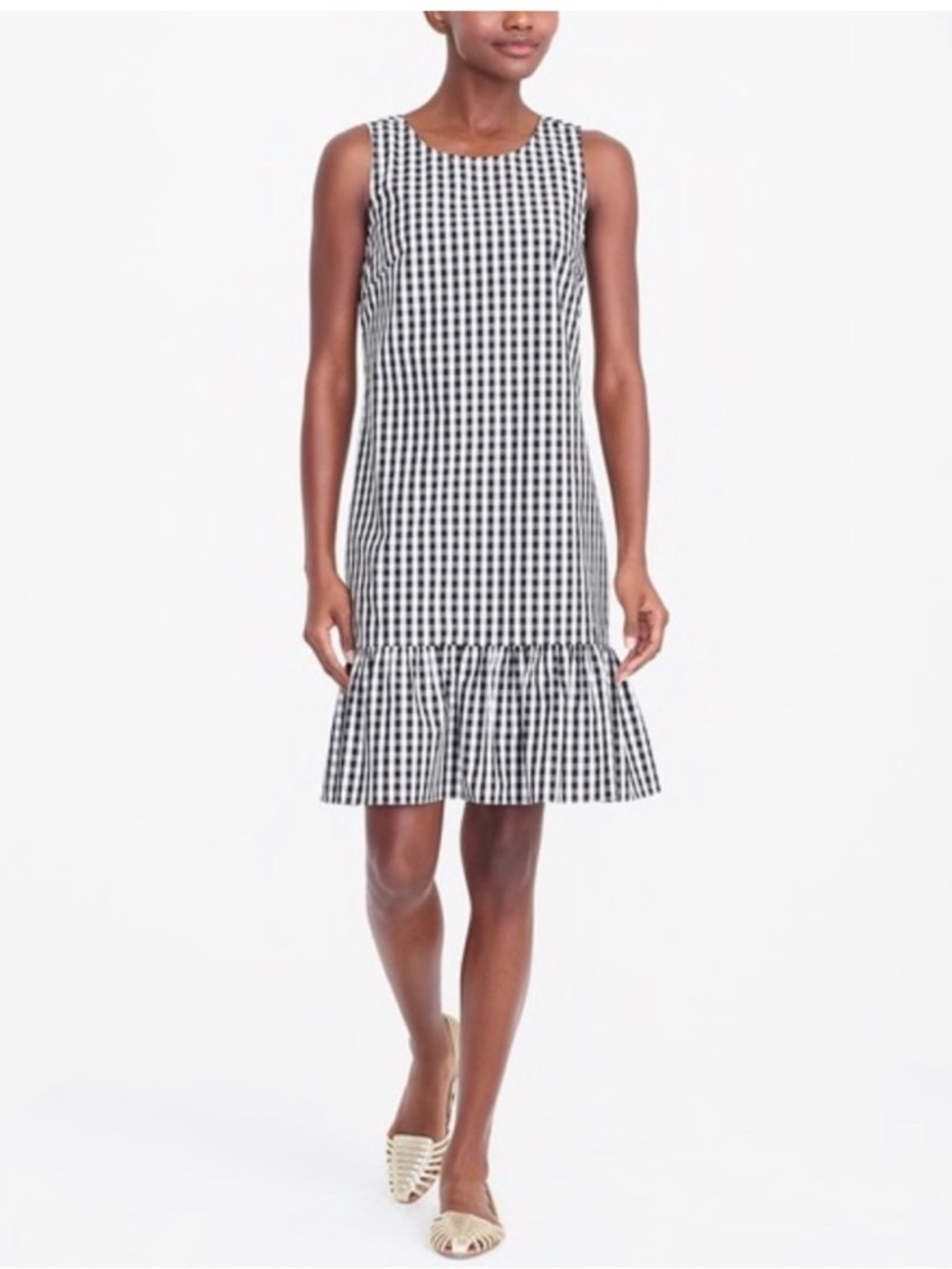 J. Crew Black and White Gingham Sleeveless Drop Waist Bow Back Dress M